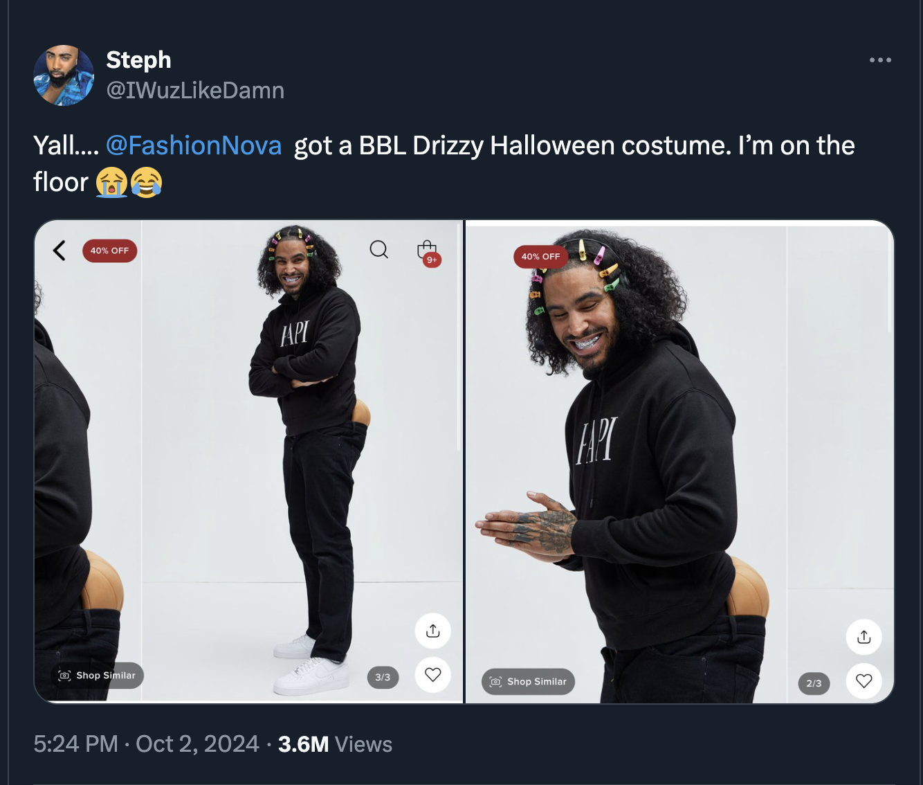 screenshot - Steph Yall.... got a Bbl Drizzy Halloween costume. I'm on the floor